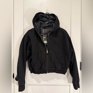 Primark Women’s Black Denim Cropped Jacket Hooded Size S NWT
